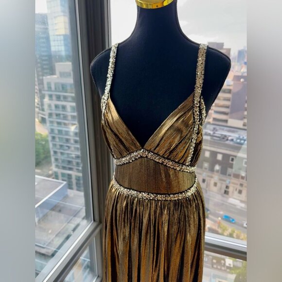 🆕 BRONX & BANCO 🧿 NWOT Star Metallic Maxi Dress w Dramatic Slits - Sz S US 4 - Picture 6 of 16